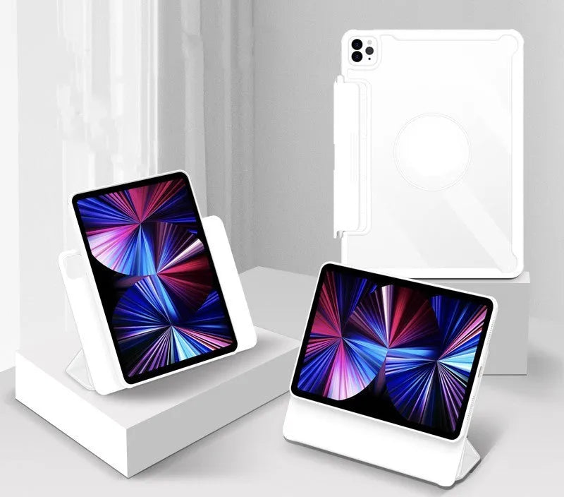 Magnetic iPad protective case with detachable drawer pen slot in black, shown on an iPad Pro.