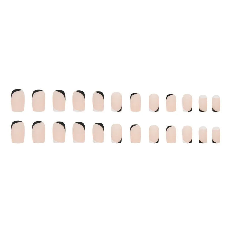 Black and white frosted matte artificial nails in a double-piece mandarin duck colour split design.