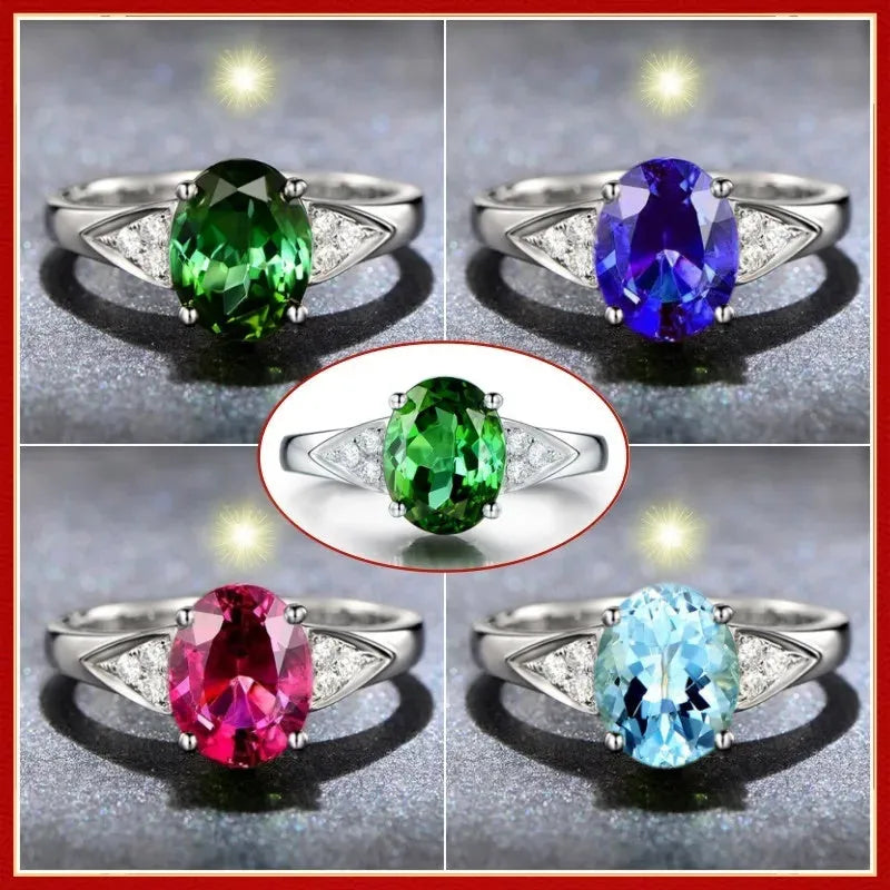 Women's court-style ring with a natural red or blue zircon stone in a heart, bell, or water drop pattern.