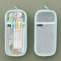 Transparent mesh stationery storage bag in square shape showing four colour options
