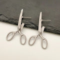 Creative fashion jewellery retro scissors ear studs in alloy with electroplated finish, KC gold or ancient tin colour