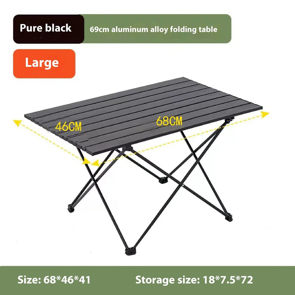 Ultralight aluminium alloy folding table in black carbon steel finish, folded flat for storage