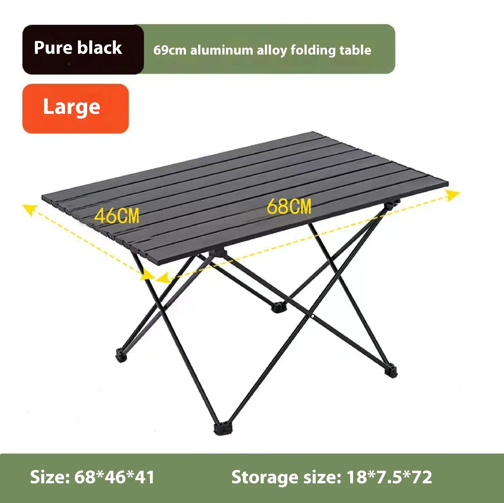 Ultralight aluminium alloy folding table in black carbon steel finish, folded flat for storage