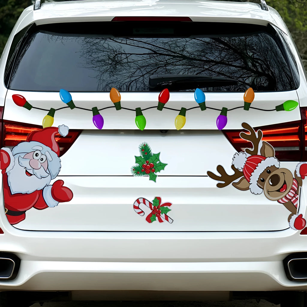 Reflective cartoon elk Christmas sticker with magnetic backing on a window
