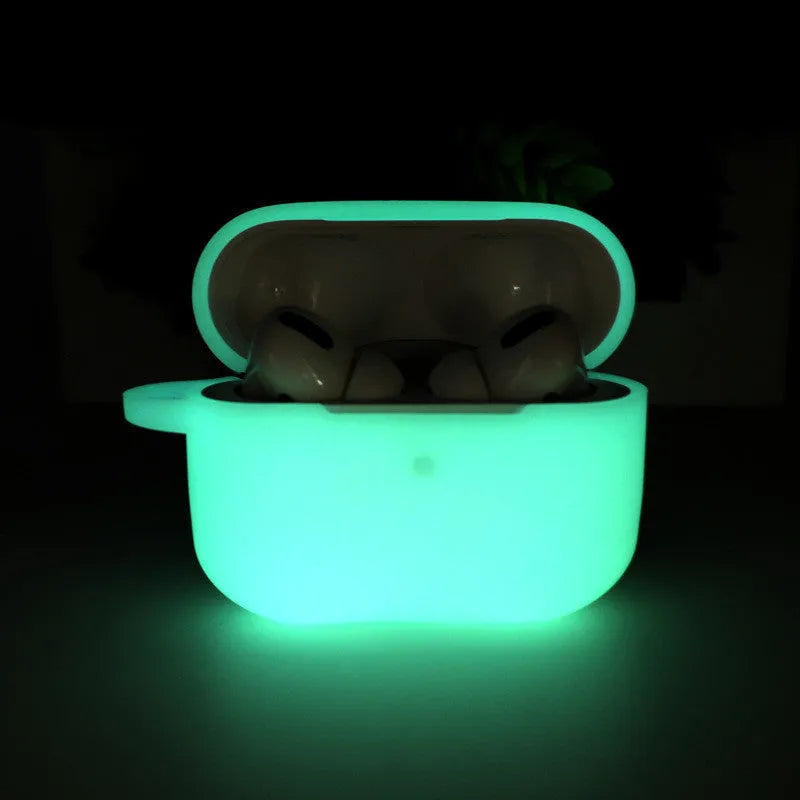 Luminous silicone AirPods case with integrated carrying strap in blue colour