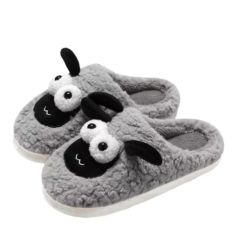 Simple lambswool thermal cotton slip-on slippers in brown, grey, or white with a suede upper.