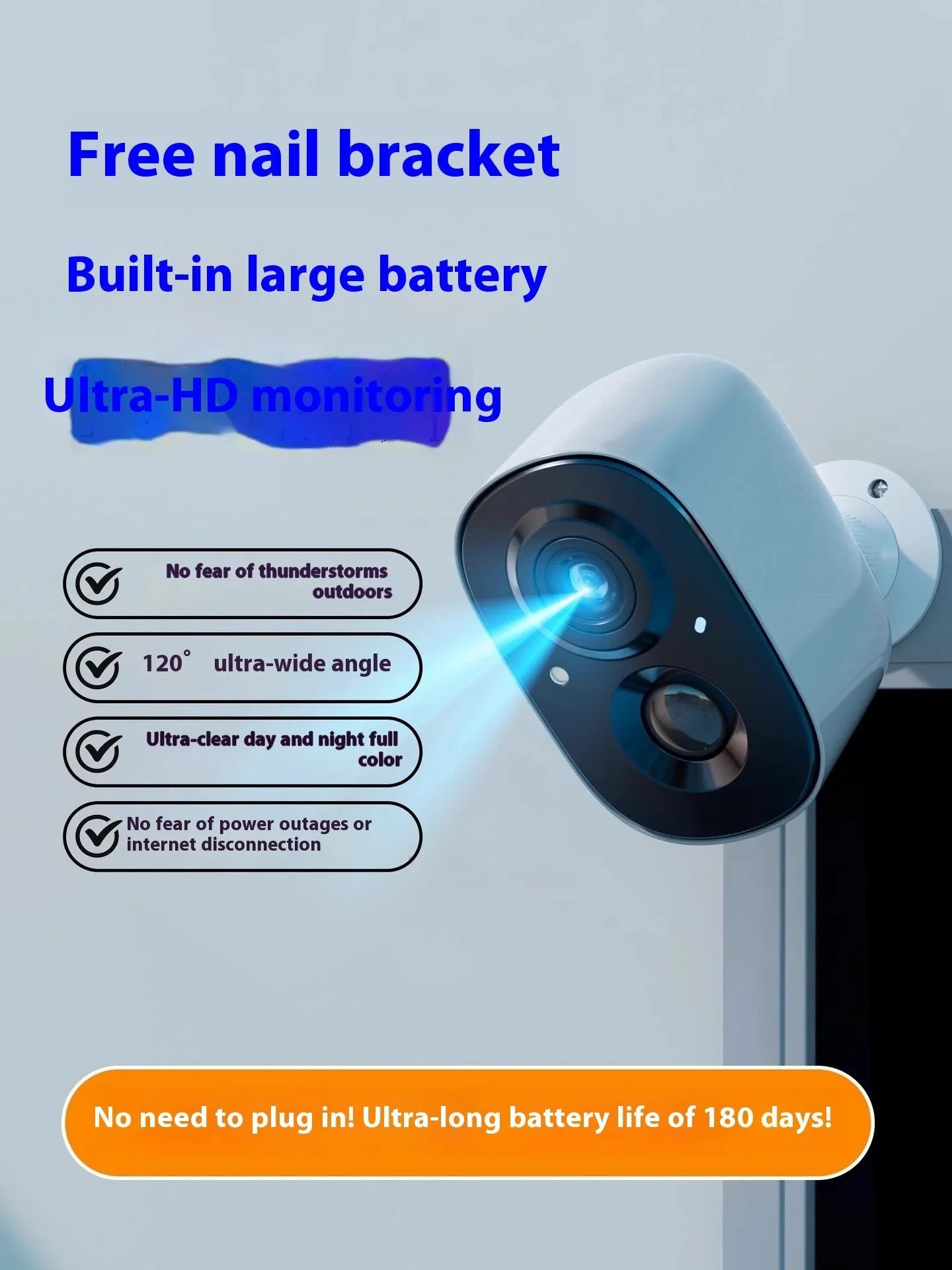 Indoor wireless battery surveillance camera with compact ball design on included bracket.