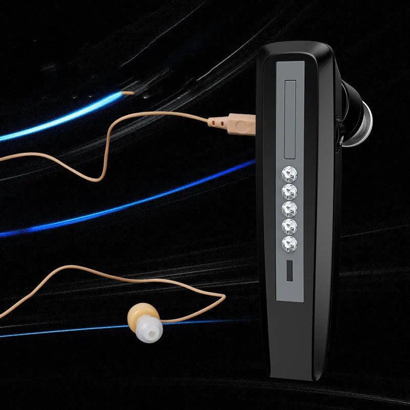 Black wireless invisible hearing aid with silicone shell and USB charging cable