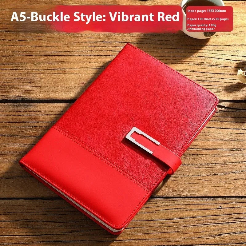 A5 soft PU leather business notebook in brown, black, green, red, or blue with gift box option