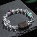 Handcrafted white crystal ebony five warp bracelet with ethnic design on blackwood