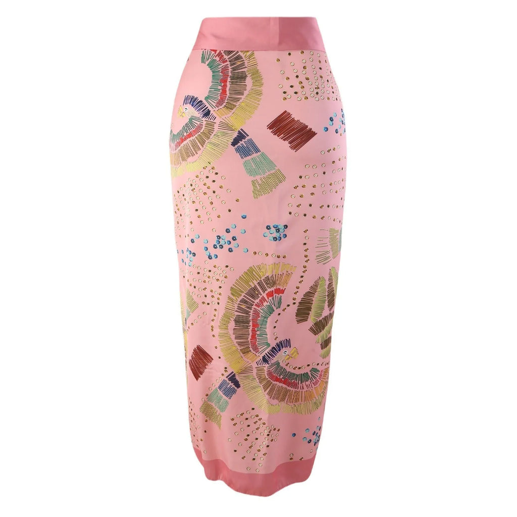 Blue French retro one-piece swimsuit with detachable gauze skirt showing backless design