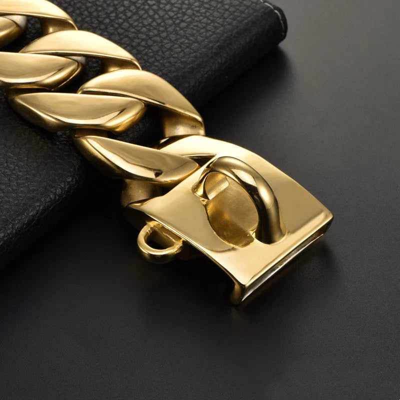 Widened 42mm stainless steel titanium dog bib reinforcement collar in gold finish