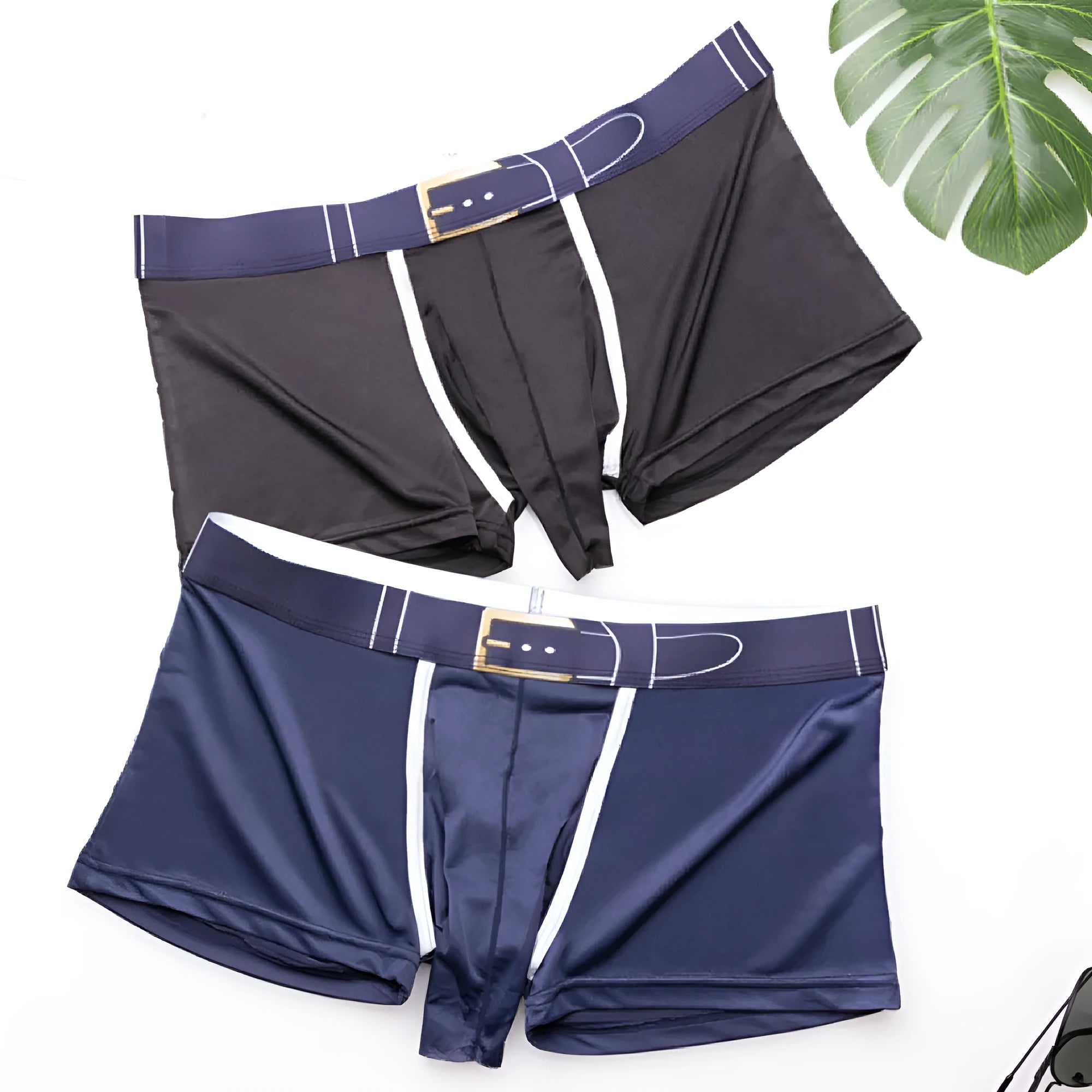 Men's solid colour Ice Silk boxers laid flat, showing the mid waist design in one of the six available colours.