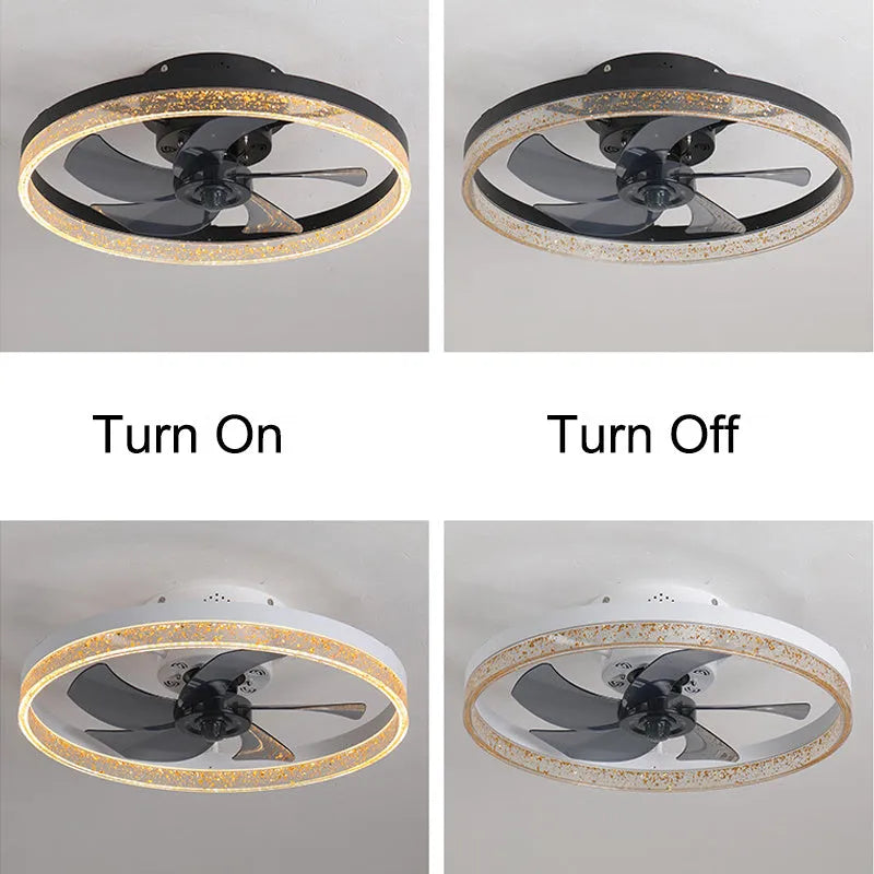 Nordic design ceiling fan light with remote control in 50cm diameter iron and acrylic construction