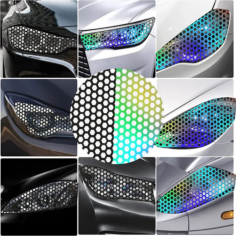 Honeycomb pattern car taillight stickers in black, carbon fibre and colourful options measuring 48x30cm