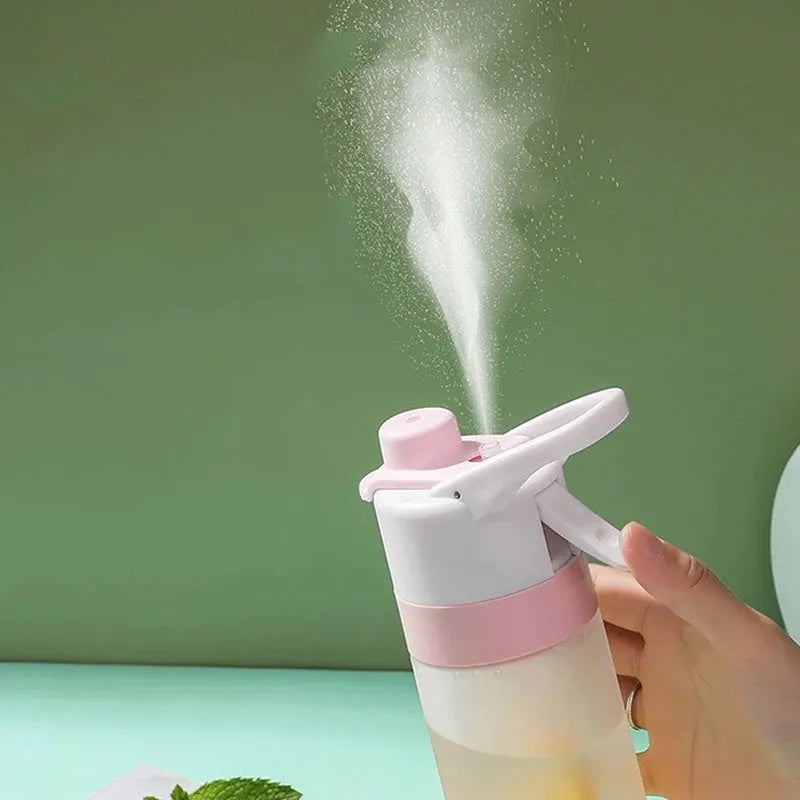 Spray water bottle with handle strap and leakproof lid in multiple colour options