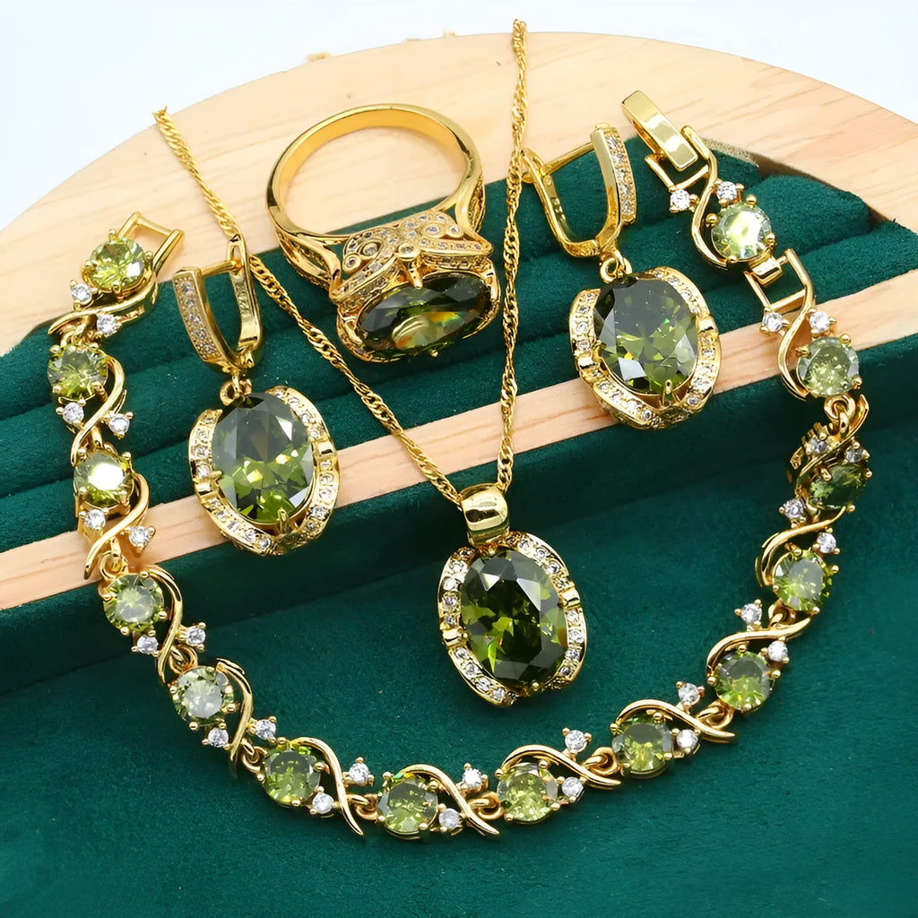 Women's rhinestone zircon jewellery suit with snake bone chain necklace, matching earrings and ring