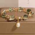 Natural chorite crystals crystal bracelet with green phantom quartz champagne beads