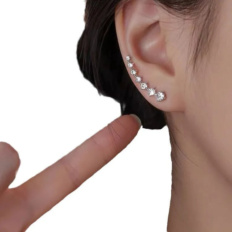 Geometric silver needle earrings with zircon stone in white colour for women fashion OL style