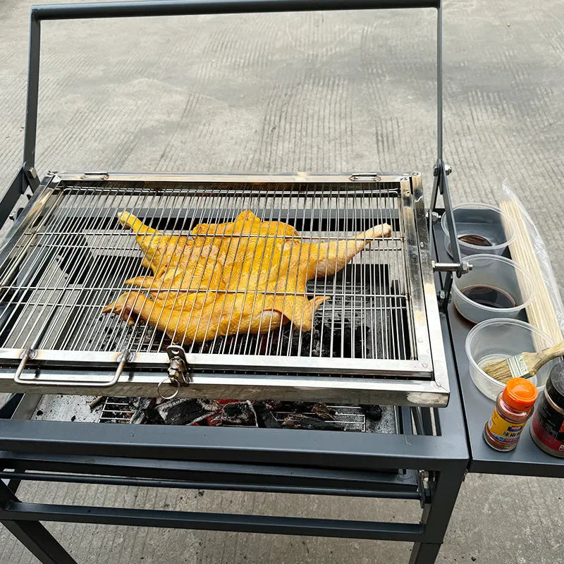 Large foldable charcoal BBQ stove grill for courtyard and villa outdoor cooking.