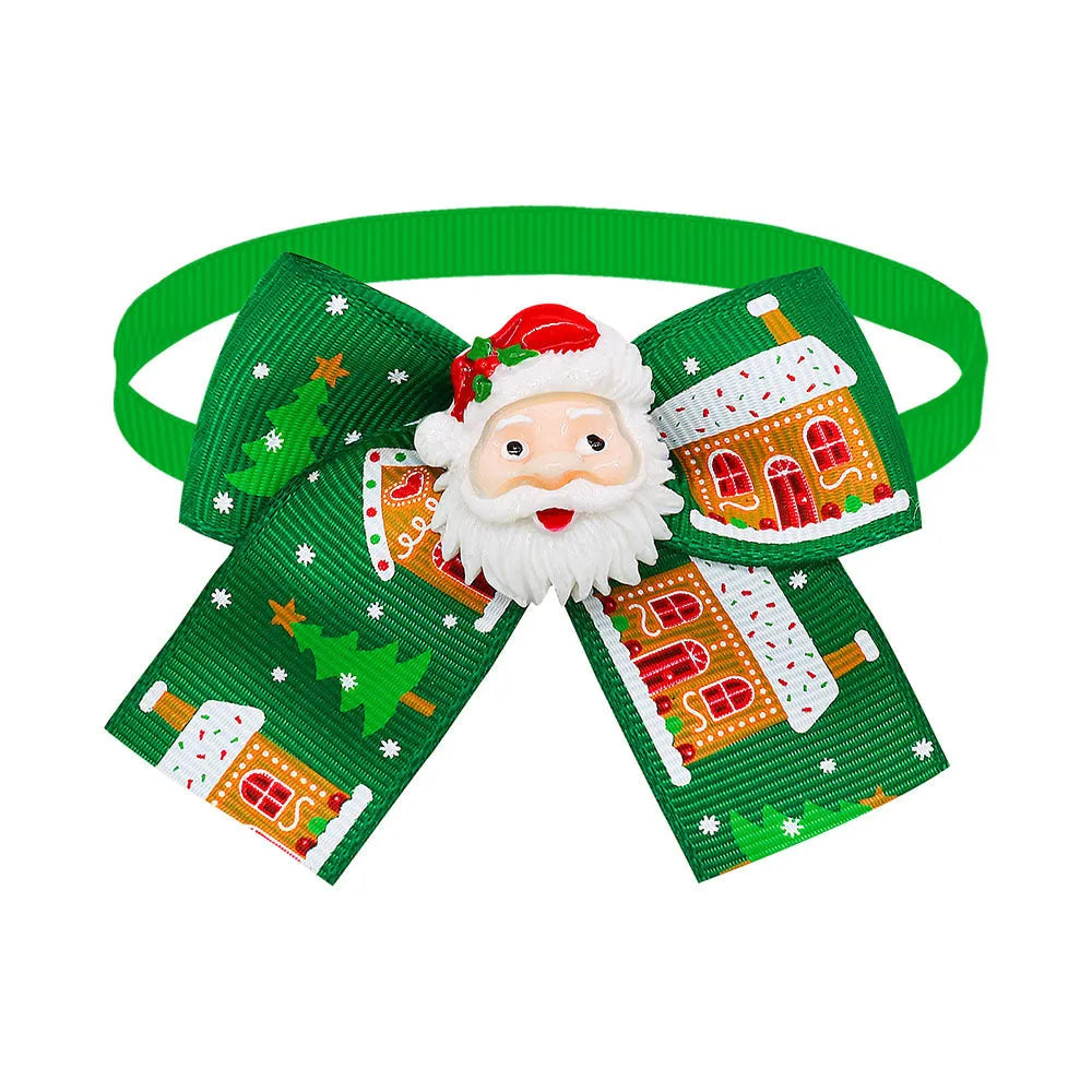 Red and green Christmas pet bow tie accessory for dogs or cats with British style design