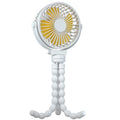 Black flexible tripod clip on USB fan with 2000mAh battery, shown with legs extended.