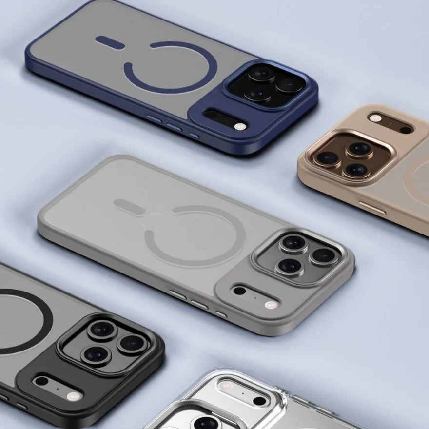 Transparent magnetic phone case for iPhone 17 Pro Max with matte frosted finish