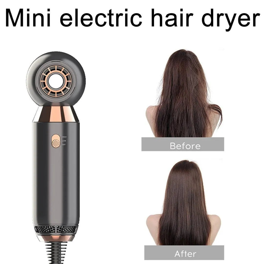 Compact white hair dryer with concentrator attachment measuring 20cm long