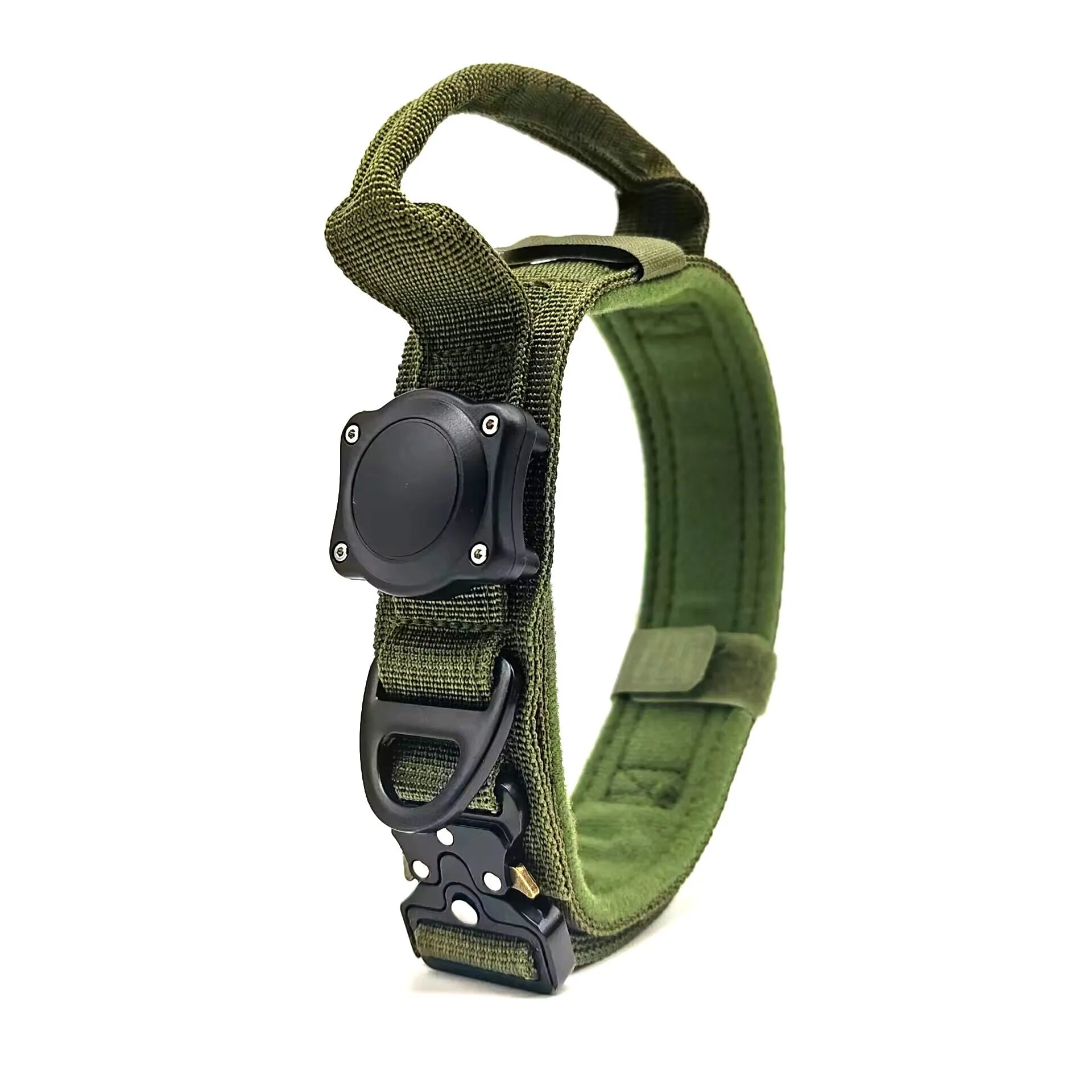Tactical waterproof dog collar with positioning ring in army green colour