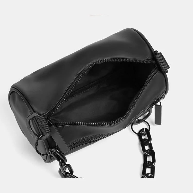 Oxford cloth crossbody messenger bag with chain detailing in black, grey or orange colour