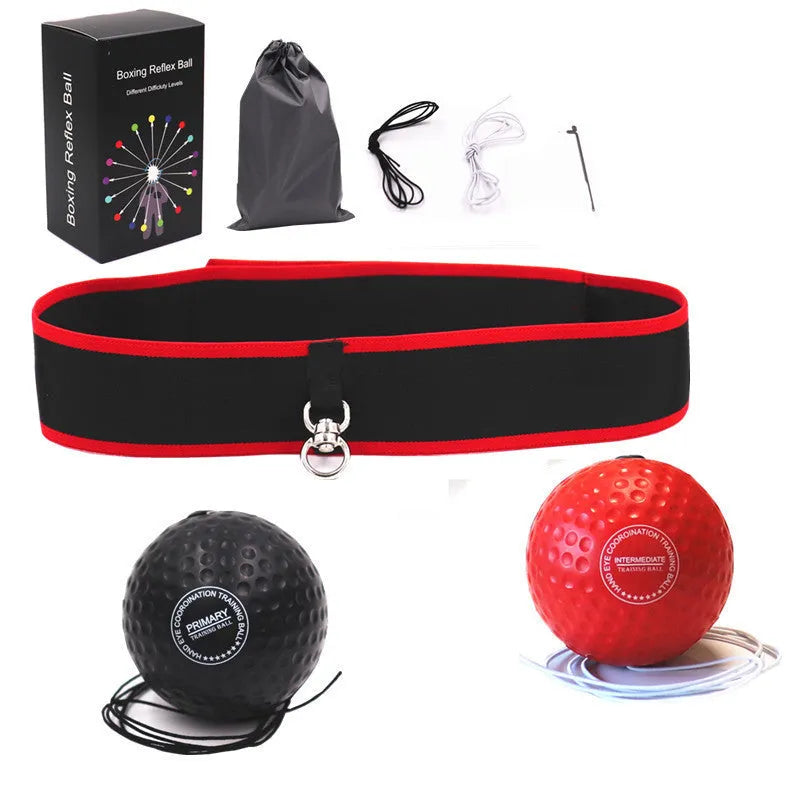 Boxing reaction ball attached to adjustable headband, PU material, multiple colour options, with cloth bag for storage