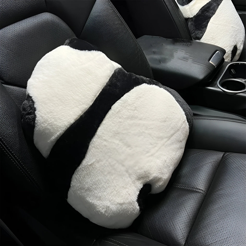 Black and white cartoon panda plush cushion for car seat with pp cotton filler