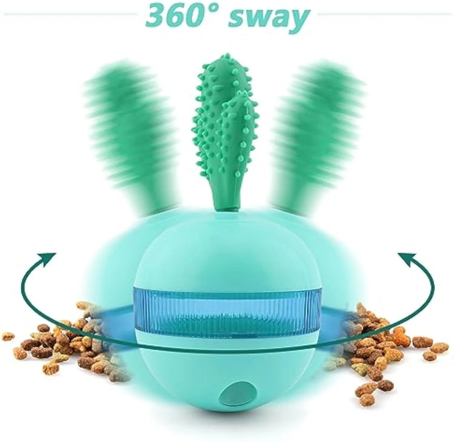Blue and green durable rubber interactive treat dispensing tumble ball dog toy with small holes