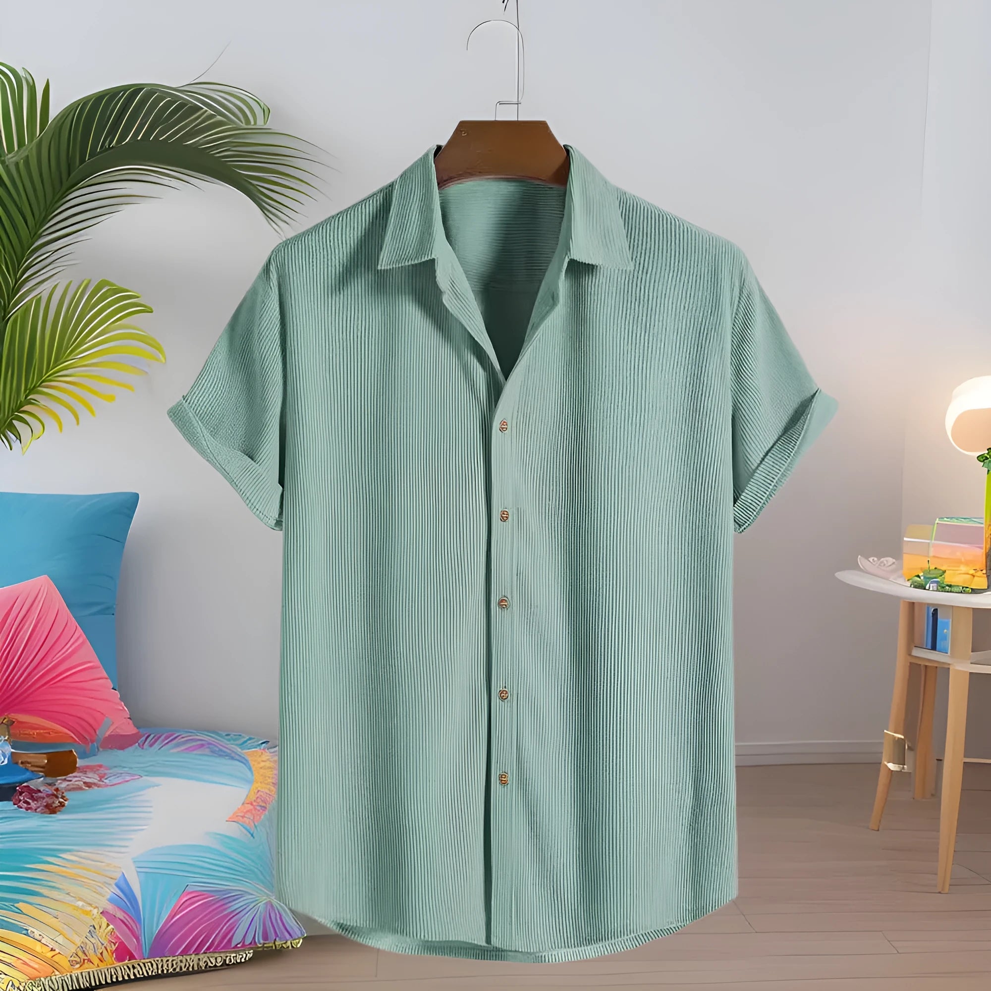 Men's casual short-sleeved polyester cardigan shirt in multiple colours and sizes