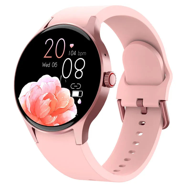 Smart Bluetooth sport watch with round display showing fitness metrics on wrist