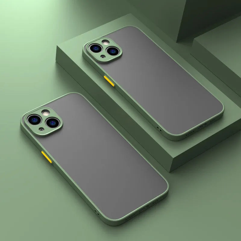 Fine hole textured frosted hard iPhone case with flexible TPU sides in dark night green colour.