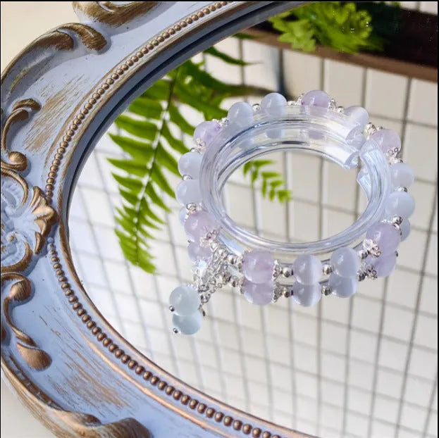 Opal amethyst crystal bracelet with moon charm over 20mm, manual processed women's cute accessory