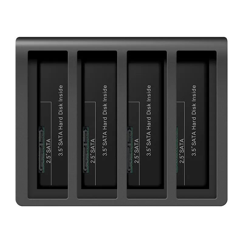 Four-bay external hard drive docking station with cables and four 2.5-inch drive brackets