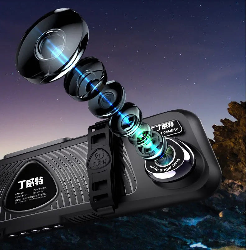 HD 360 panoramic driving recorder with 8-inch IPS screen, 140° wide-angle, dual lens, black