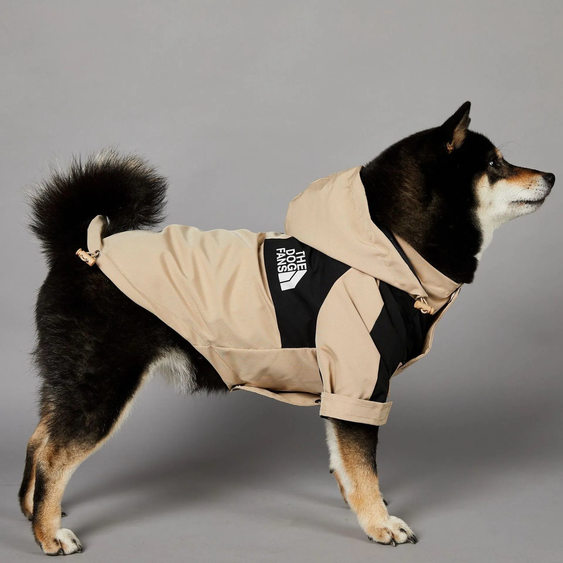 Khaki polyester dog shell jacket for medium to large breed dogs