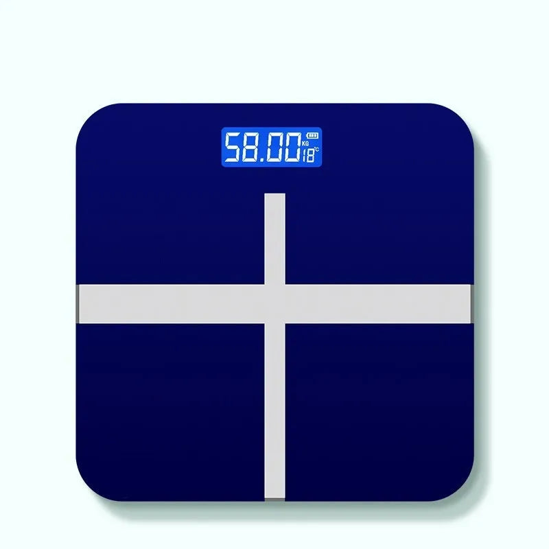 USB rechargeable electronic body scale with cross design in black, white, and rose red colour options