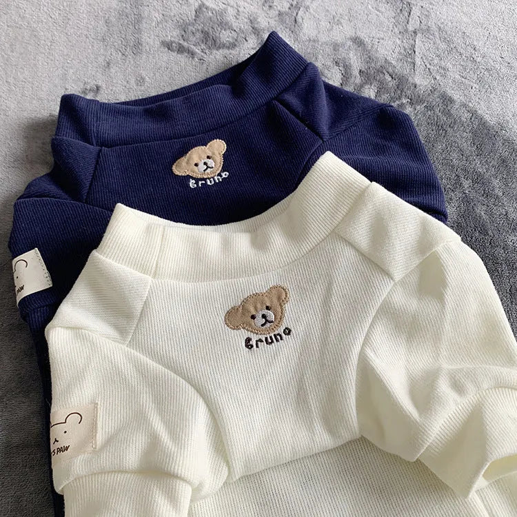 Cotton knitted dog sweater in white or navy blue, sizes SM to 3XL, ins-style pet jumper