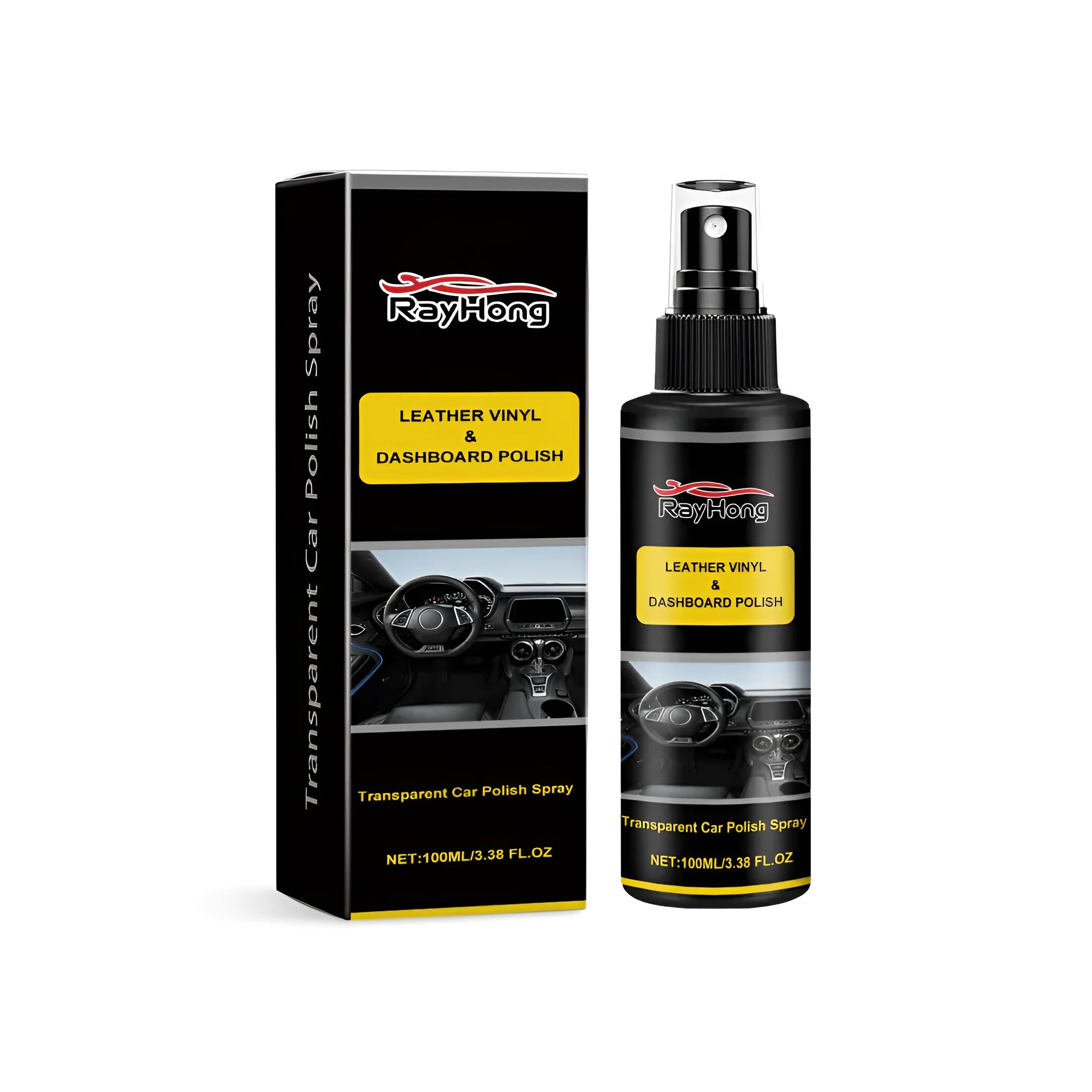 3.7x14cm bottle of car paint polishing spray with applicator on a box.