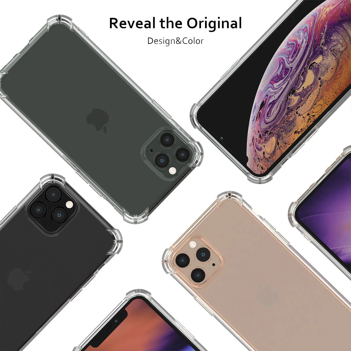 Clear transparent TPU shockproof phone case for Apple iPhone showing back and side protection