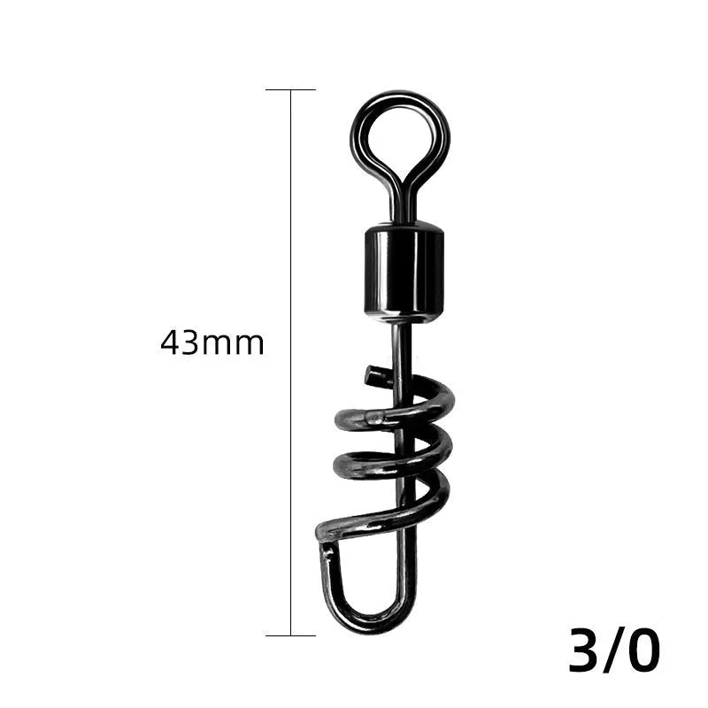 Stainless steel 8-shaped fishing swivel connector with brass snap clasp.