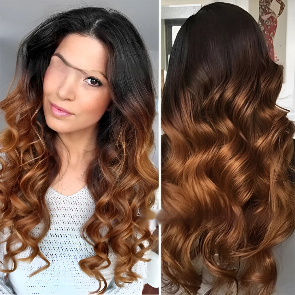 Real human hair Ruili style gradient wig on a lace front cap mannequin head.