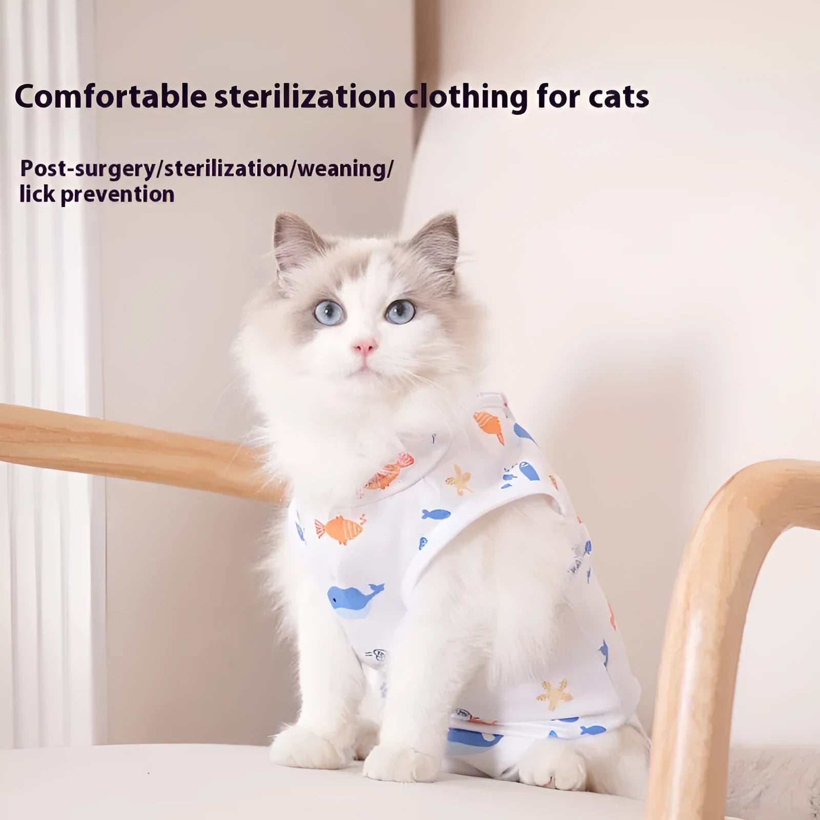 Adjustable Velcro cat recovery suit for post-surgery sterilisation protection in multiple colours.