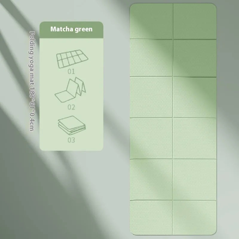 Thickened blue TPE folding exercise mat showing six-fold design for portability