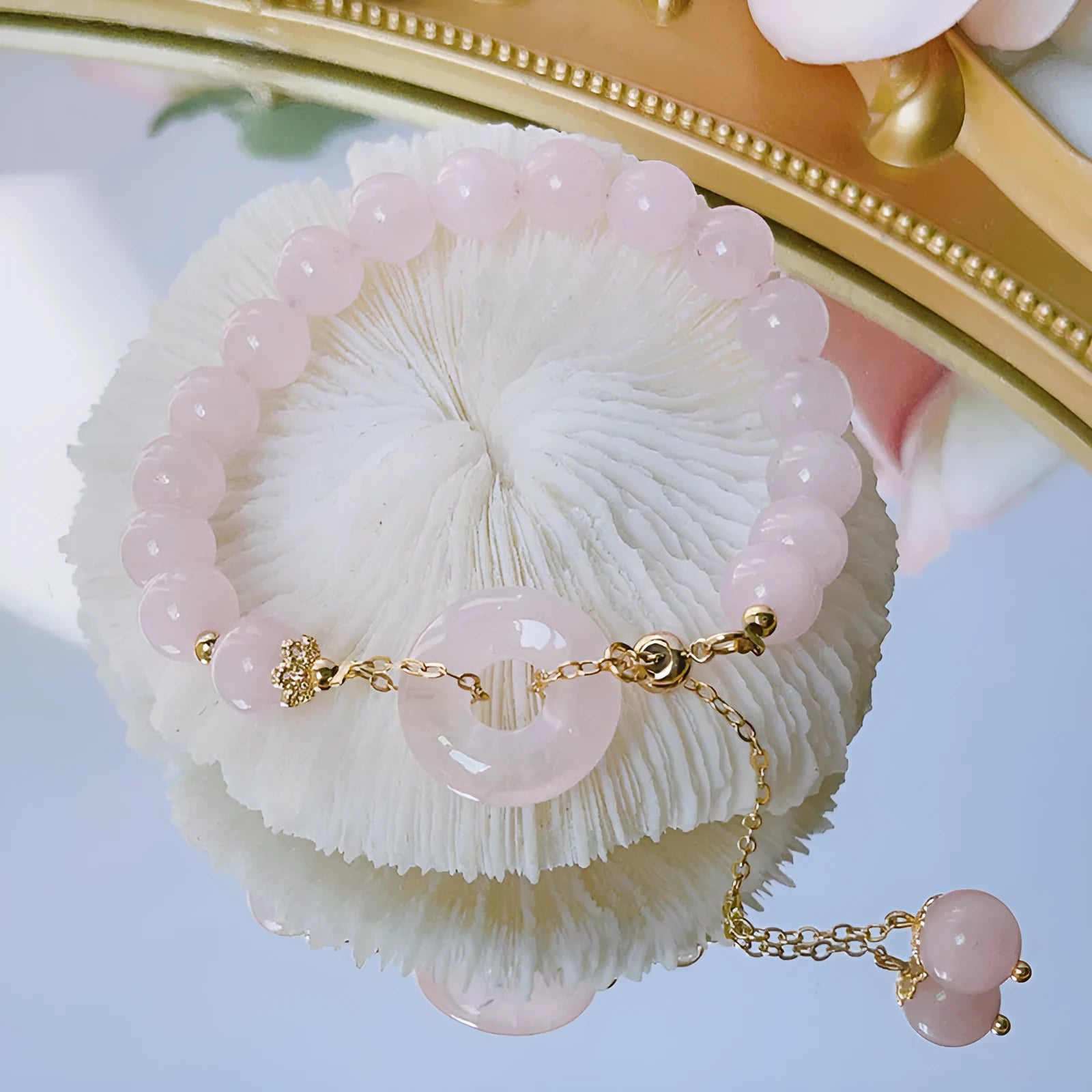 Pink crystal safety buckle bracelet with peace buckle design for women