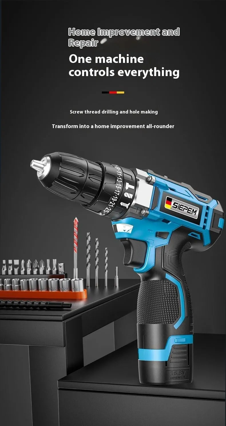 12V dual-speed cordless impact pistol drill and electric screwdriver in a plastic carry case.